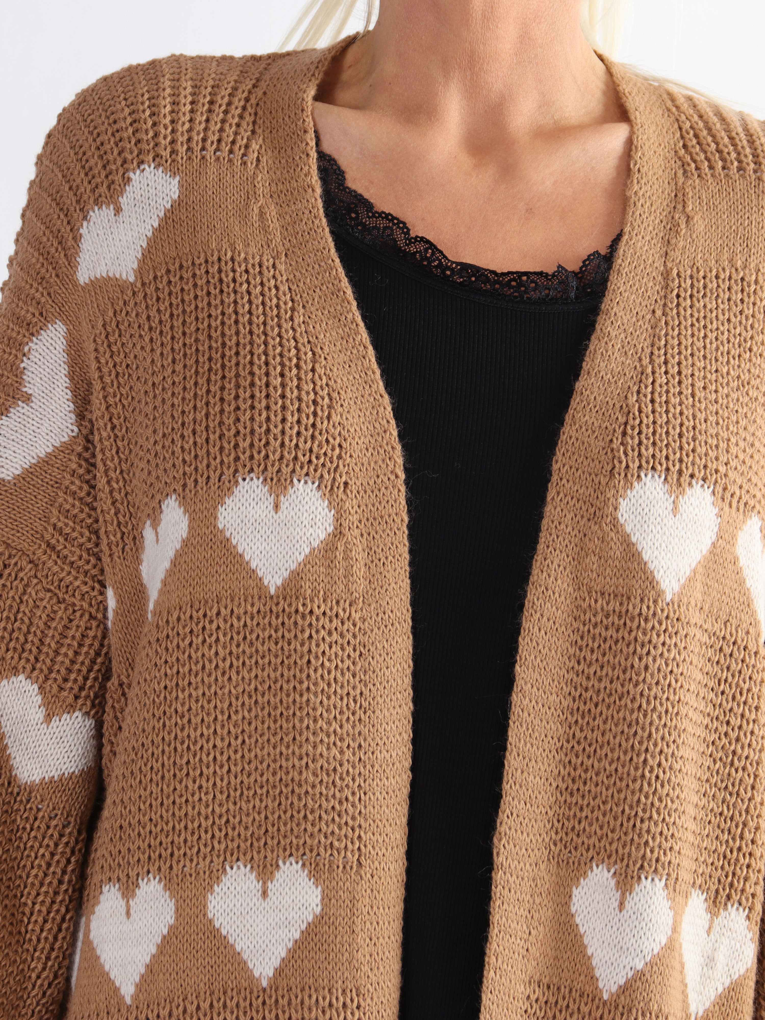 Grace - Plus size strikcardigan med hjerter og ballonærmer